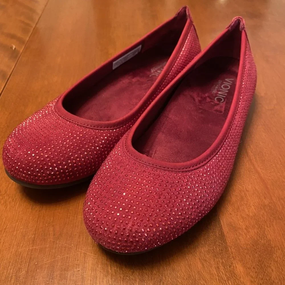 Vionic Red Flats with Rhinestone Detailing - Picture 1 of 8